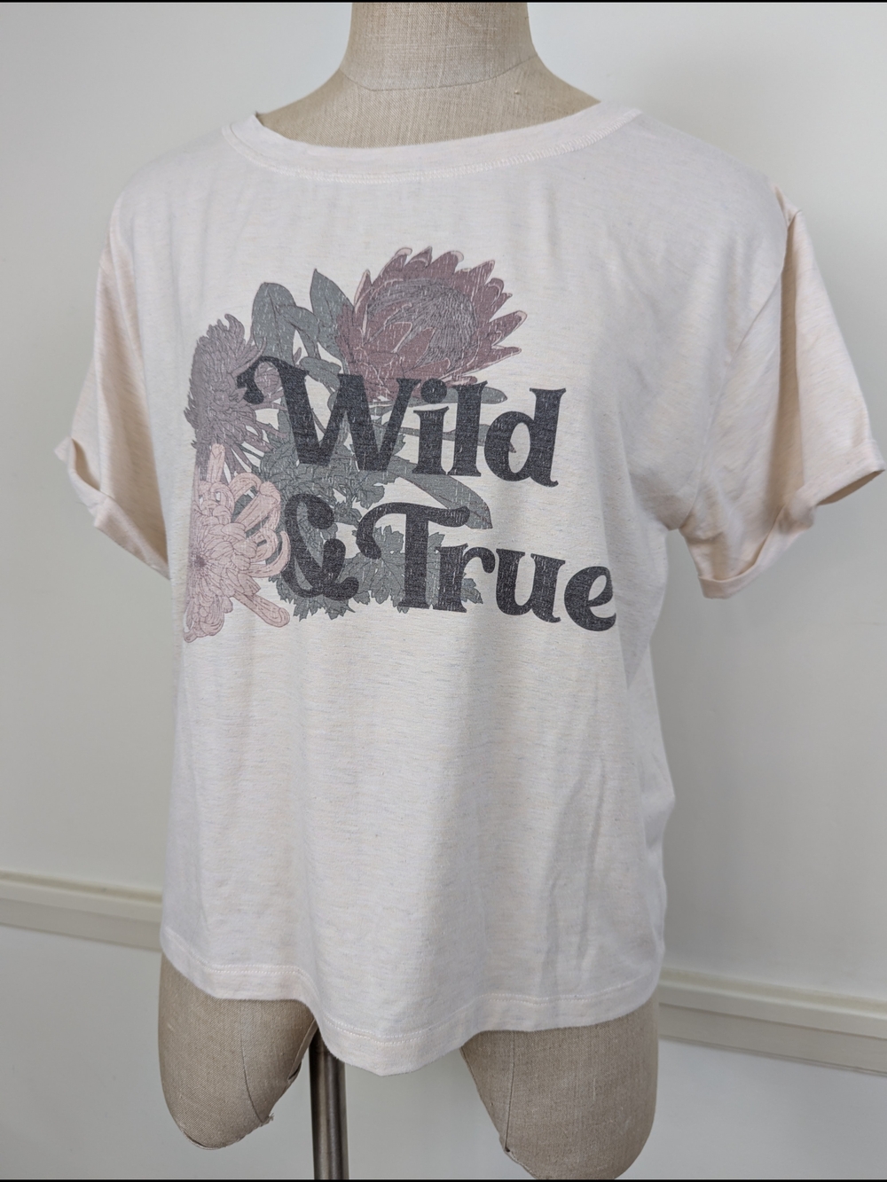 Wild & True Graphic Tee - Cream Floral Women’s Top